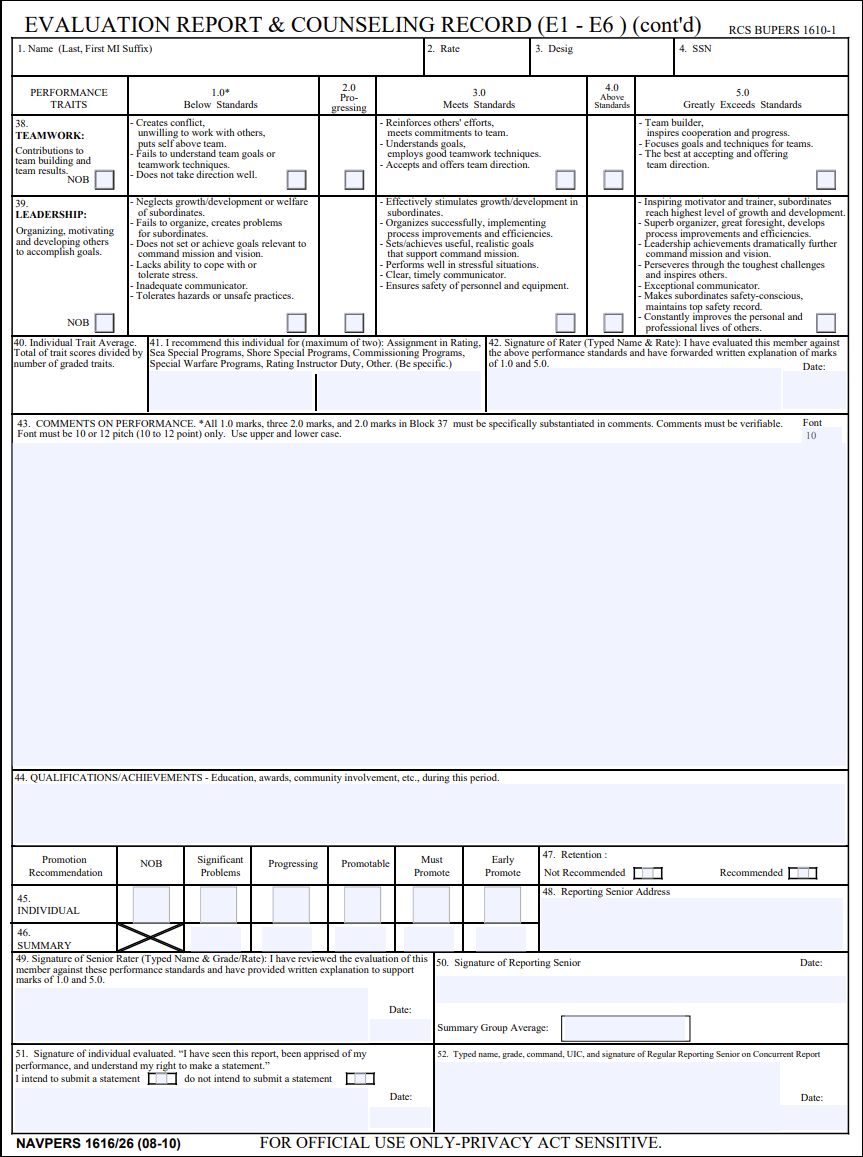 NAVPERS 1616 26 Evaluation Report Counseling Record NAVPERS 1616 26 Evaluation Report Counseling Record