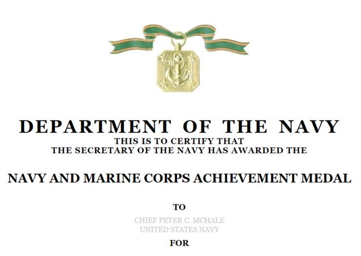 Navy Achievement Medal Certificate