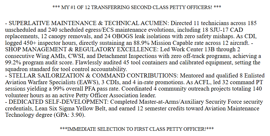 Navy Eval of the Week dated 10-11-26