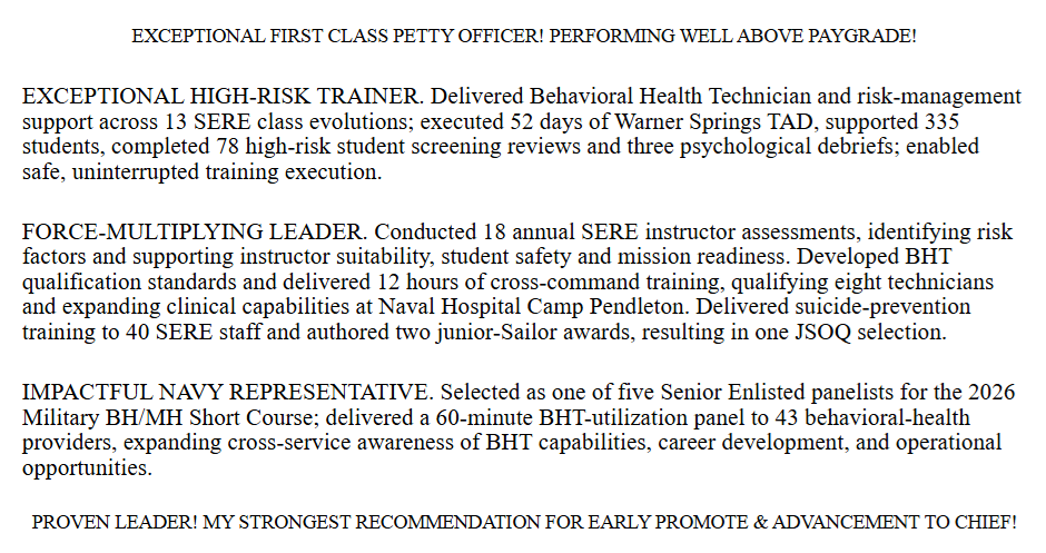 Navy Eval of the Week dated 20 October 2026