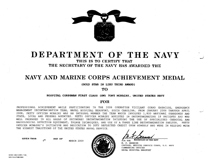 end of tour award navy example